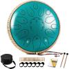 imageSteel Tongue Drum  15 Note 12 Inch Tongue Drums  Percussion Instruments  Hand Pan Drum with Music Book Drum Mallets and Carry Bag D Major BlackMalachite Green