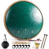 imageSteel Tongue Drum  HOPWELL 15 Note 14 Inch Tongue Drum  Hand Pan Drums with Music Book Steel Handpan Drum Mallets and Carry Bag D Major BlackGreen