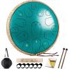 imageSteel Tongue Drum  HOPWELL 15 Note 14 Inch Tongue Drum  Hand Pan Drums with Music Book Steel Handpan Drum Mallets and Carry Bag D Major BlackMalachite Green