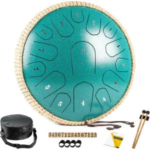 imageSteel Tongue Drum  13 Inches 15 Notes Tongue Drum  Hand Pan Drum with Music Book Handpan Drums Mallets and Carry Bag D Major Navy BlueMalachite Green